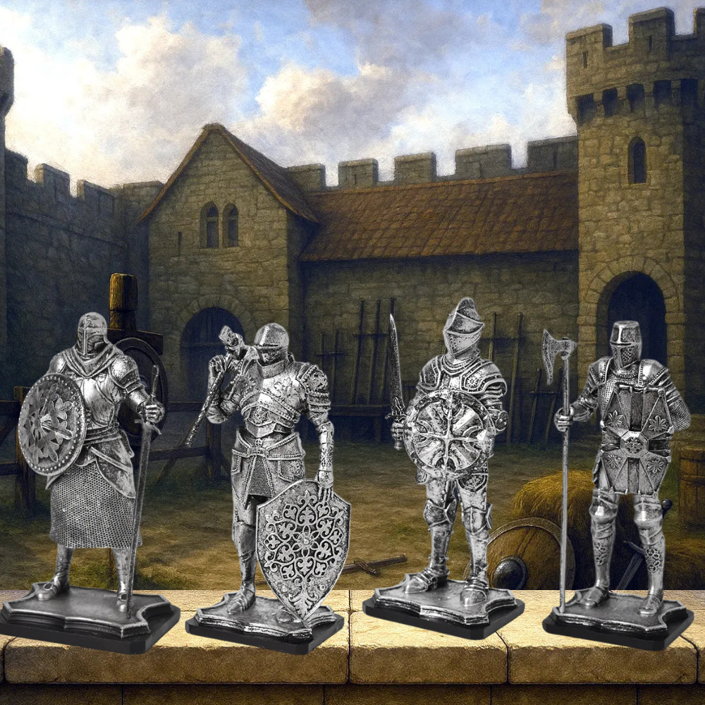 Medieval Knight Statues – Vintage Warrior Silver and Gold