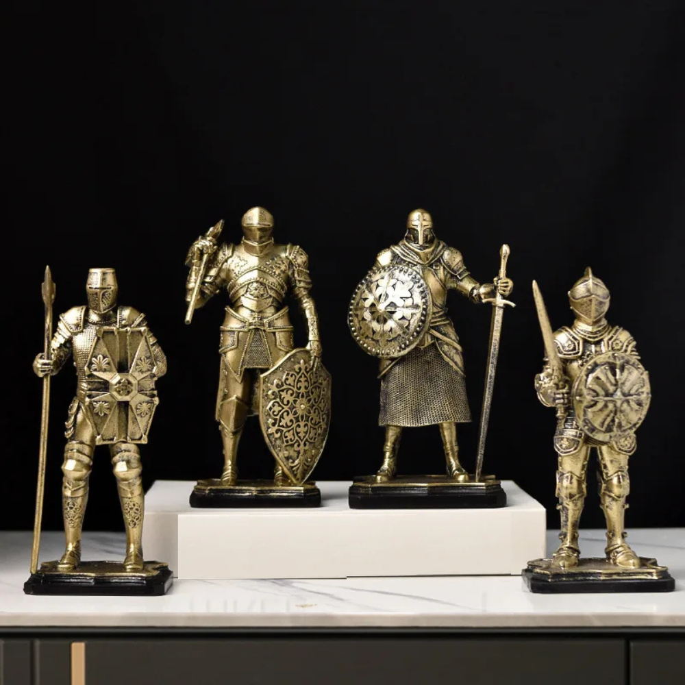 Medieval Knight Statues – Vintage Warrior Silver and Gold