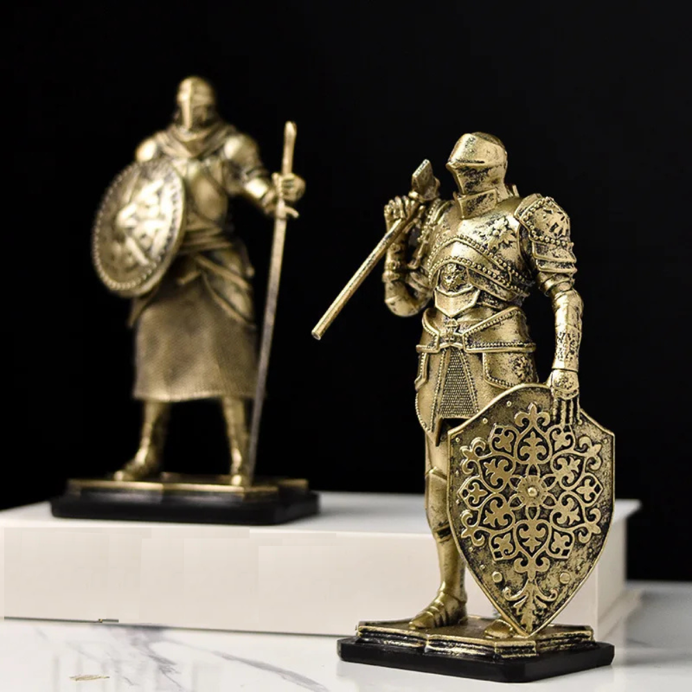 Medieval Knight Statues – Vintage Warrior Silver and Gold