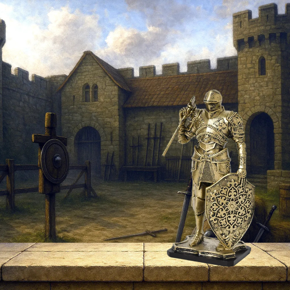 Medieval Knight Statues – Vintage Warrior Silver and Gold