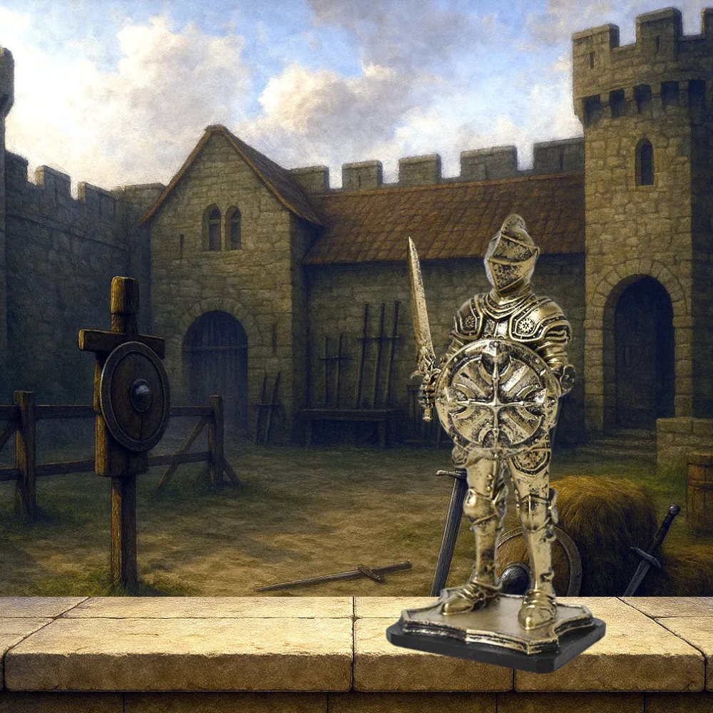 Medieval Knight Statues – Vintage Warrior Silver and Gold
