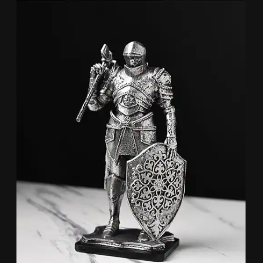 Medieval Knight Statues – Vintage Warrior Silver and Gold