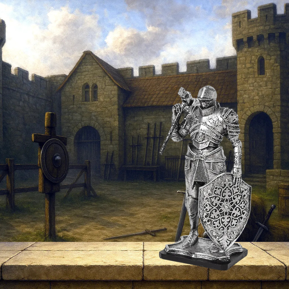 Medieval Knight Statues – Vintage Warrior Silver and Gold