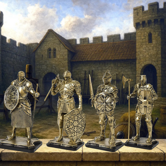 Medieval Knight Statues – Vintage Warrior Silver and Gold